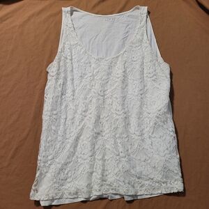 Ann Taylor Loft White Lace Sleeveless Tank Top Blouse Size XL Cottagecore